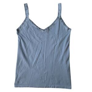 EUC Tefron Seamless V Neck Lace Trim Pullover Cami Blue Size Medium